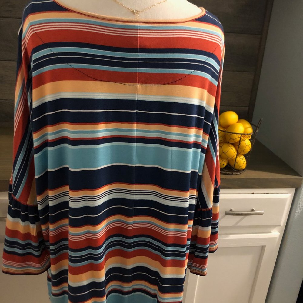 Nwot Ruby Rd. Bell-Sleeve Multi-Stripe Tunic Top - image 3